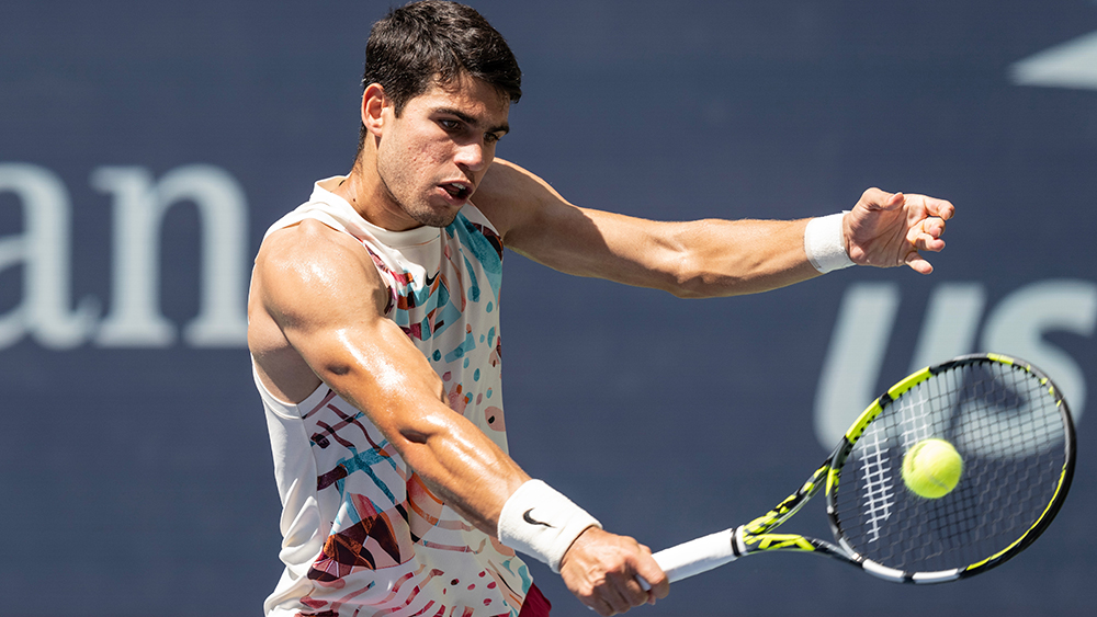Carlos,Alcaraz,Of,Spain,Returns,Ball,During,3rd,Round,Against